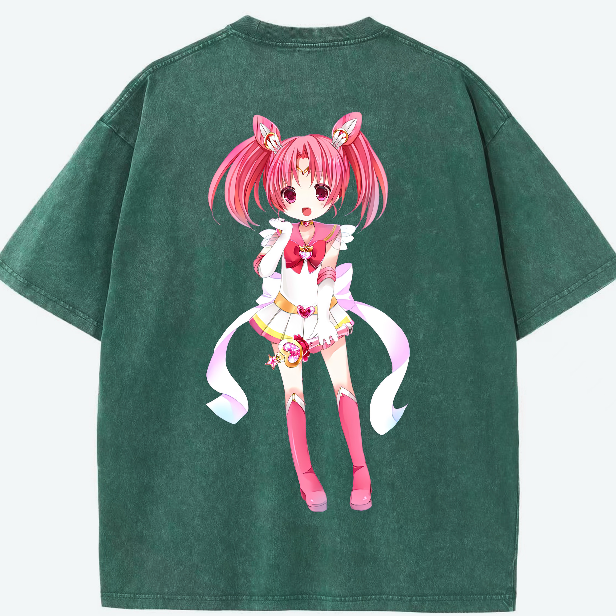 （画像用） 美少女戦士セーラームーン ちびうさ Sailor Moon Chibiusa Tsukino Usagi Small Lady Serenity 綿100% ヴィンテージ風 半袖Tシャツ（背面プリント）